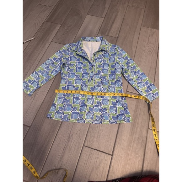 J McLaughlin Shirt Womens Small Blue White Floral Court Polo Soft Cotton Stretch - Picture 4 of 11